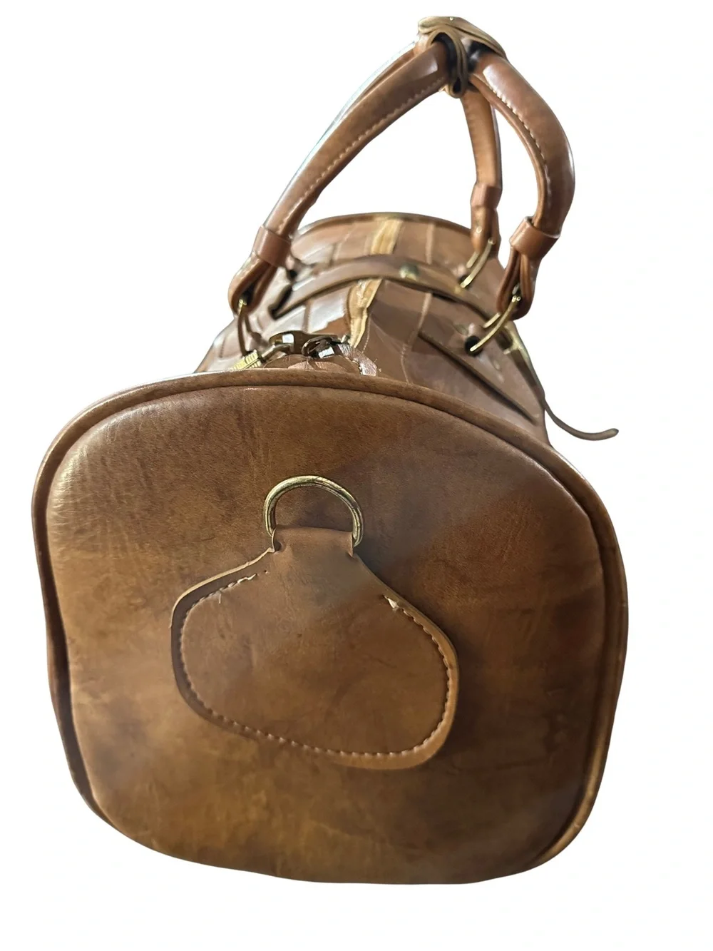 Invicta Vintage Brown Leather Duffel Bag with Brass Hardware Weekender Italy